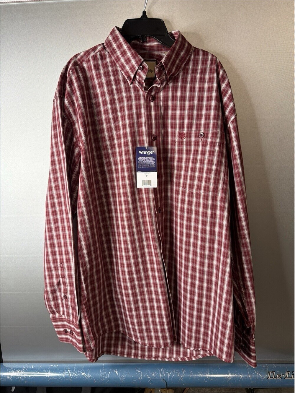 Wrangler Shirt Mens Medium Maroon Plaid Western Button NEW